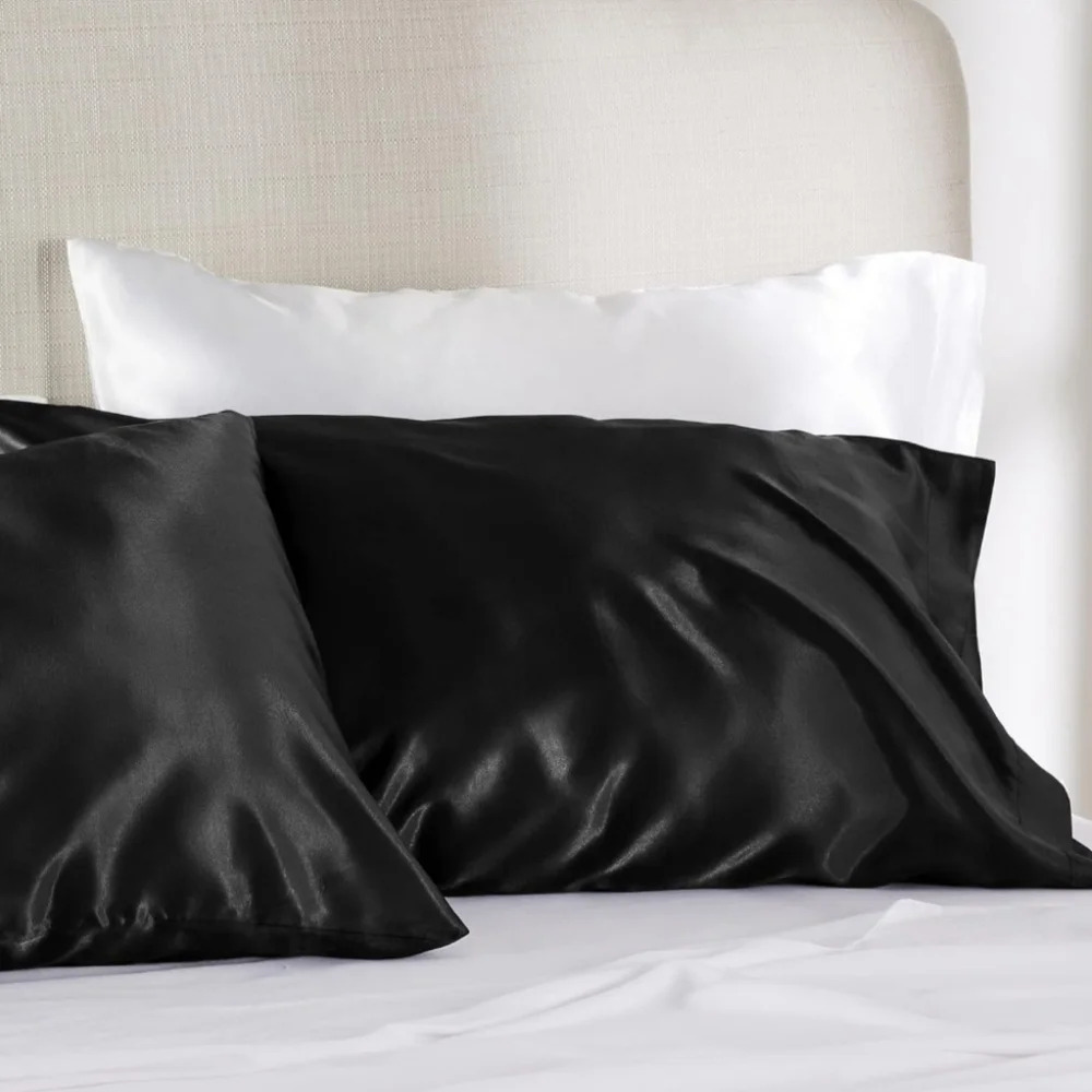 NWT Pillow Case Set Bedsure Get Cozy Black Satin 100% Microfiber Polyester Satin